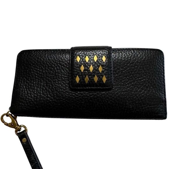 Fossil Issue No 1954 Genuine Black Leather Diamond Studded Wallet - Picture 2 of 14